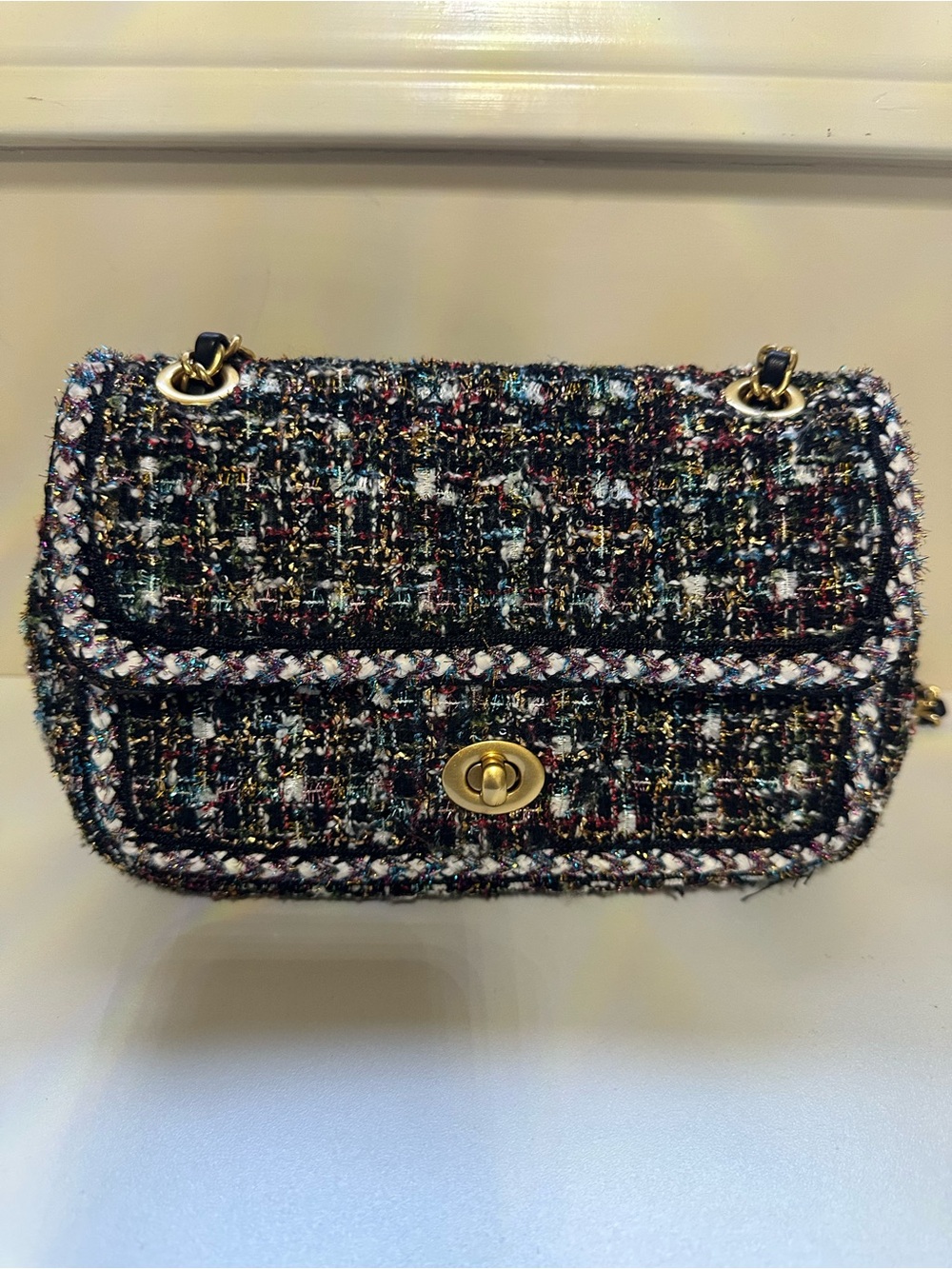 Classic Black Multi-Tone Tweed Shoulder Bag